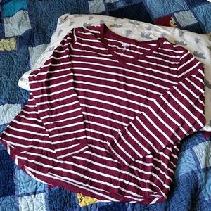 Burgundy Striped Long Sleeve Everywear V-Neck Top